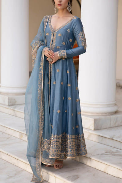 Embroidered jacket kurta set