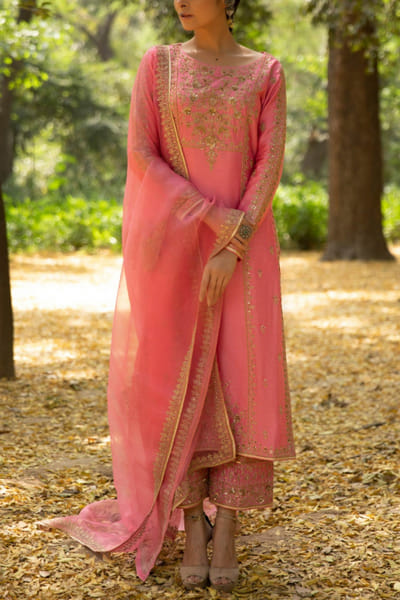 Pink embroidered kurta set