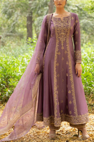 Lavendar embroidered anarkali set