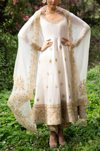 Off-white anarkali set