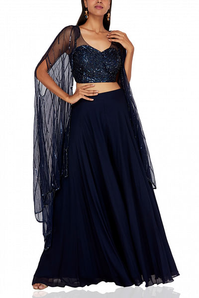 Embroidered bustier, sharara and cape
