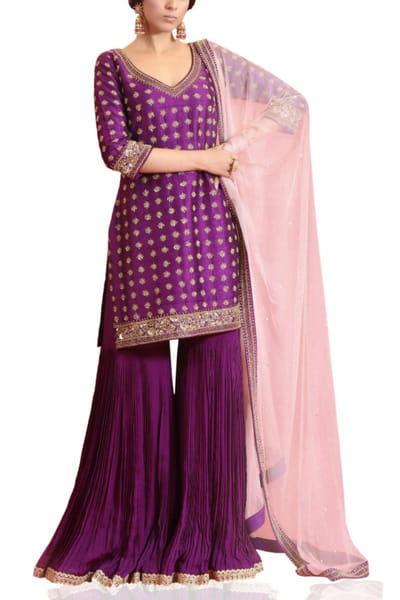 Purple embroidered gharara set
