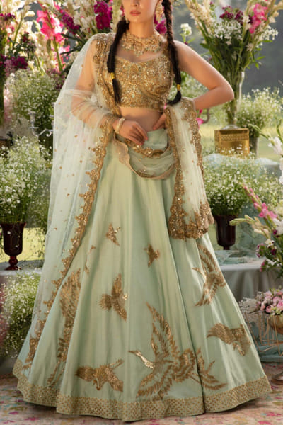 Sage green embellished lehenga set