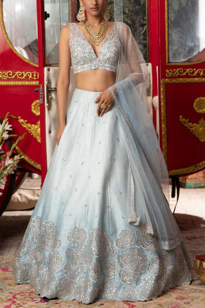 Sky blue floral lehenga set