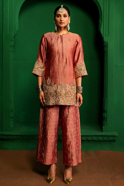 Charu Makkar Pink gota embroidered co-ord set CHARJUL26D149439