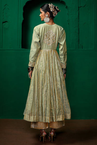 Charu Makkar Sage green zardozi embroidered anarkali set CHARJUL26D149446