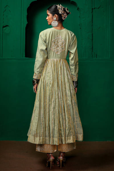 Charu Makkar Sage green gota embroidered anarkali set CHARJUL26D149447