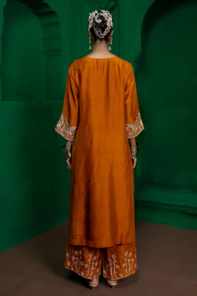 Charu Makkar Rust orange gota embroidered kurta set CHARJUL26D149448