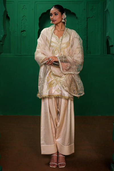 Charu Makkar Pearl white gota embroidered farshi salwar set CHARJUL26D149451