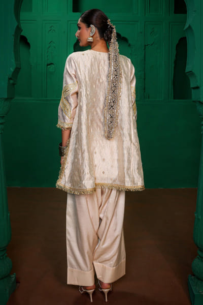 Charu Makkar Pearl white gota embroidered farshi salwar set CHARJUL26D149451