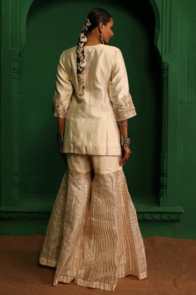 Charu Makkar Pearl white gota embroidered gharara set CHARJUL26D149454
