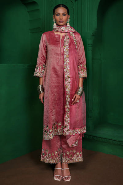 Charu Makkar Old rose pink applique kurta set CHARJUL26D149455