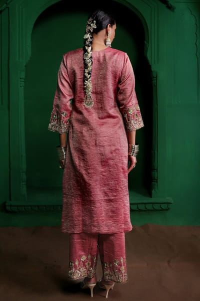 Charu Makkar Old rose pink applique kurta set CHARJUL26D149455