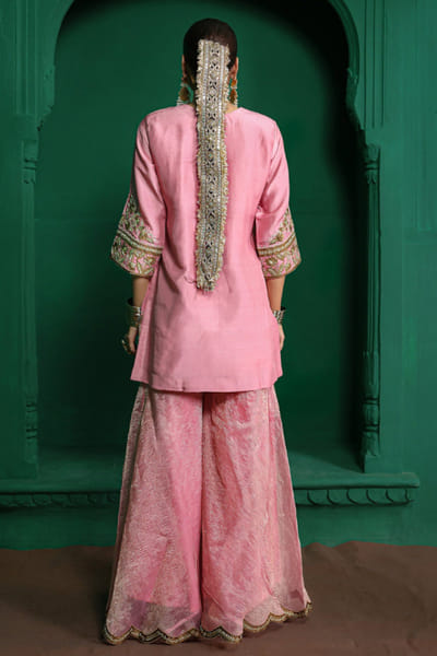 Charu Makkar Pink applique embroidered gharara set CHARJUL26D149459