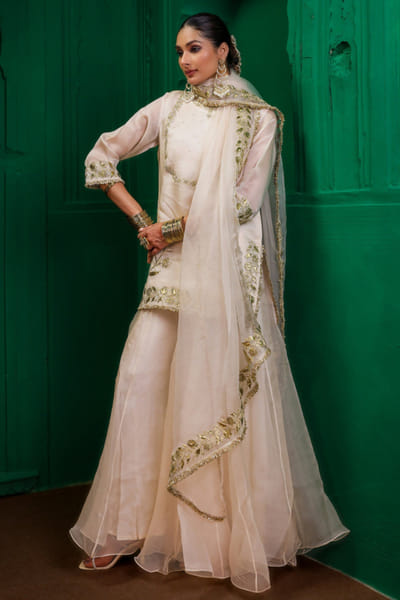 Charu Makkar Pearl white applique sharara set CHARJUL26D149463