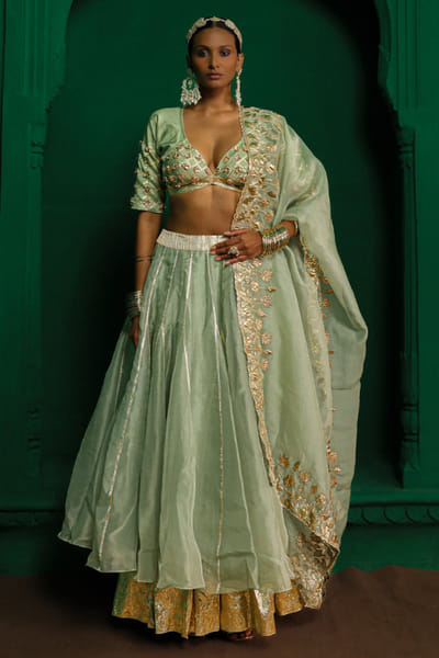 Charu Makkar Sage green gota embroidered lehenga set CHARJUL26D149467