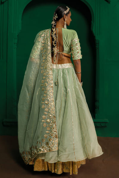 Charu Makkar Sage green gota embroidered lehenga set CHARJUL26D149467