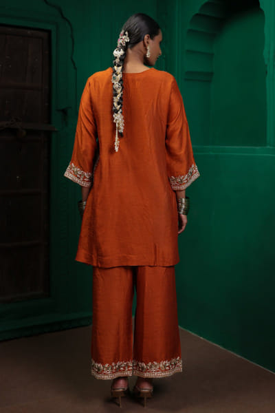 Charu Makkar Rust orange Pittan embroidered co-ord set CHARJUL26D149472