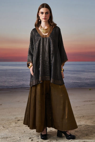 Black zardozi embroidered choga sharara set