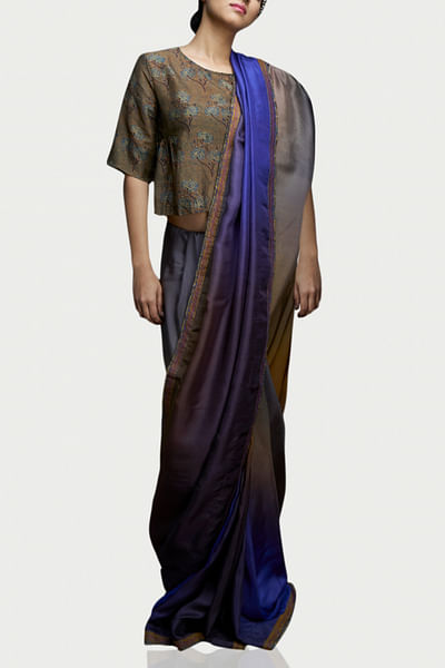Ink mustard ombre sari