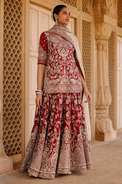 Sheetal Batra Red floral-paisley embroidered lehenga set SHEEAUG26D153082
