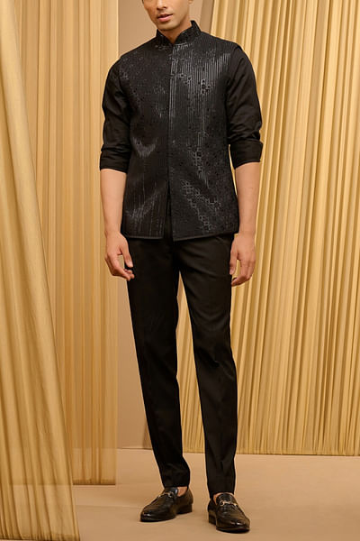 Black geometric sequin embroidered bandi