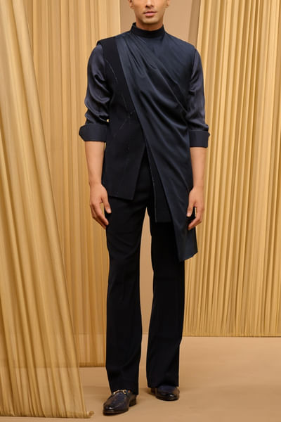 Navy diamond studded draped bandi kurta set