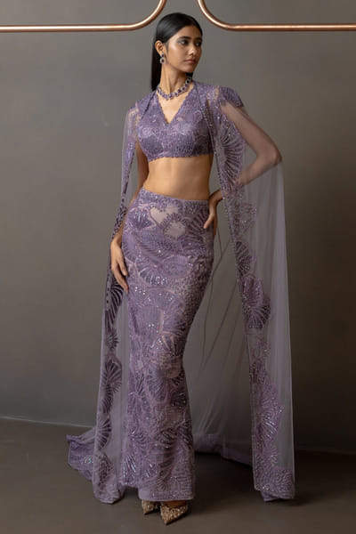 Lavender embroidered skirt set