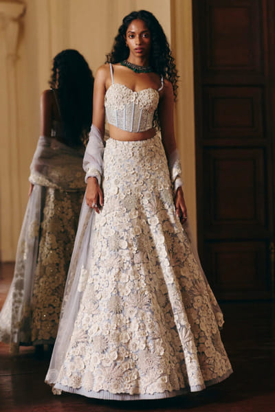 Blue floral embroidered lehenga set