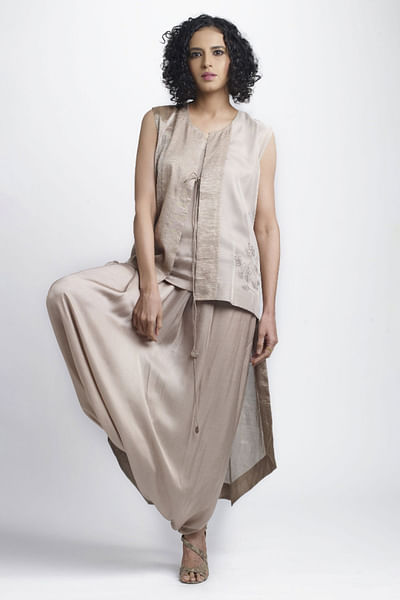 Ivory and silver beige asymmetrical jacket set