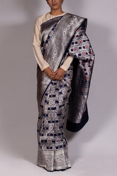 Blue and silver sari