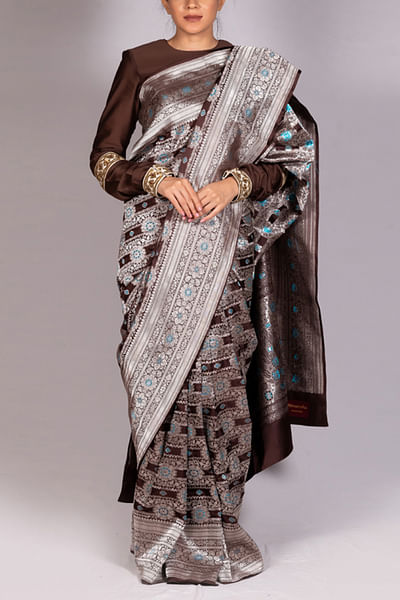 Brown and silver sari