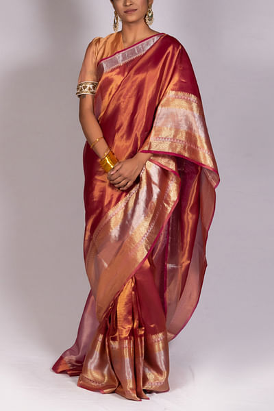 Magenta woven tissue sari