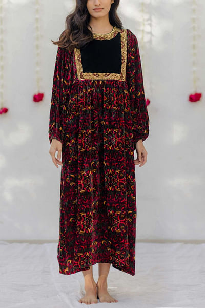 Burgundy printed kaftan dress
