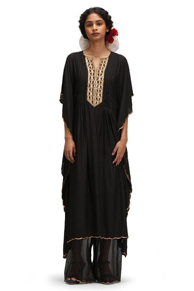 Black woven and embroidered kaftan set