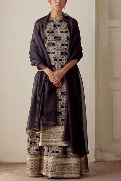 Black brocade kurta and pants