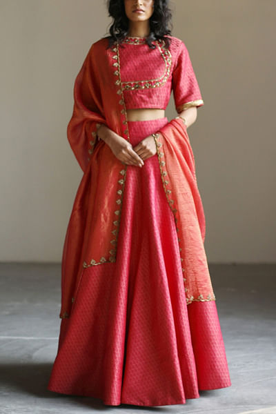 Magenta brocade lehenga set