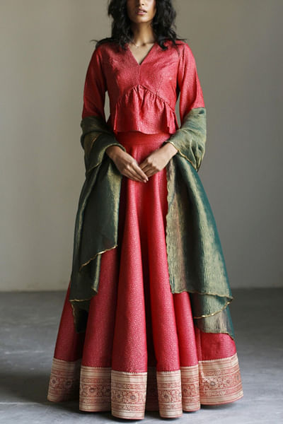 Dual-tone brocade silk lehenga set