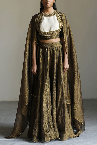 Charcoal tissue silk lehenga set