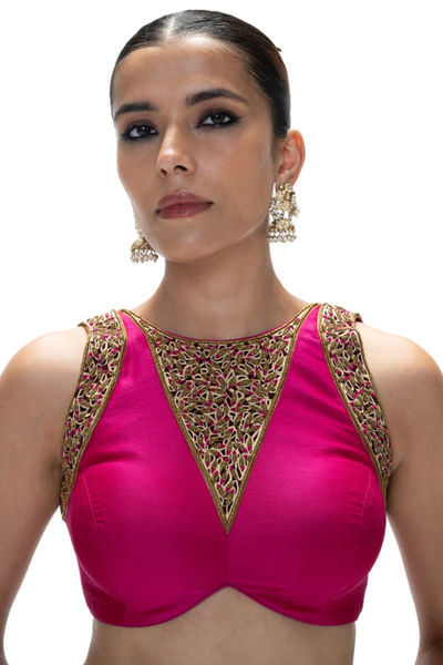 Magenta embroidered and handwoven blouse