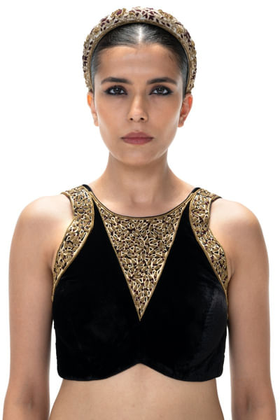 Black embroidered-handwoven blouse