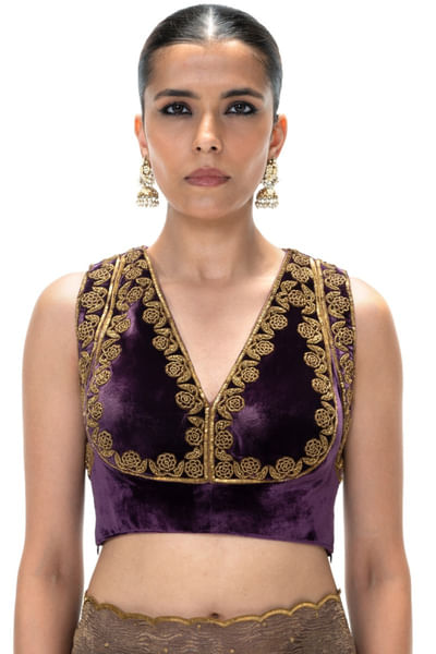 Dark purple embroidered and handwoven blouse