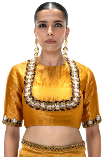 Mustard embroidered and handwoven blouse
