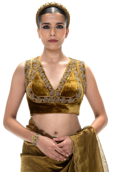 Toasted caramel embroidered-handwoven blouse