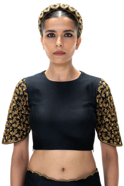 Black embroidered and handwoven blouse