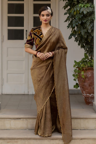 Mimamsaa Garnet tissue silk sari set MIMAAPR26D143153