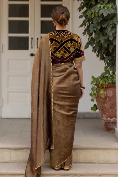 Mimamsaa Garnet tissue silk sari set MIMAAPR26D143153