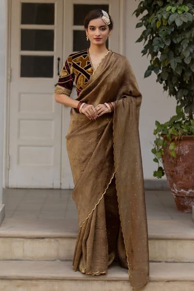 Mimamsaa Toasted caramel tissue silk sari MIMAAPR26D143156
