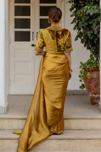 Mimamsaa Toasted caramel tissue silk sari set MIMAAPR26D143154