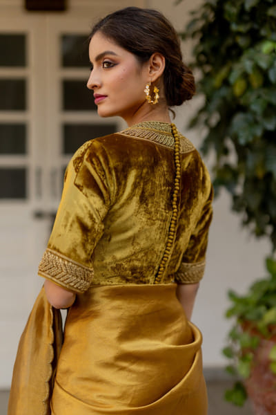 Mimamsaa Toasted caramel velvet silk blouse MIMAAPR26D143155